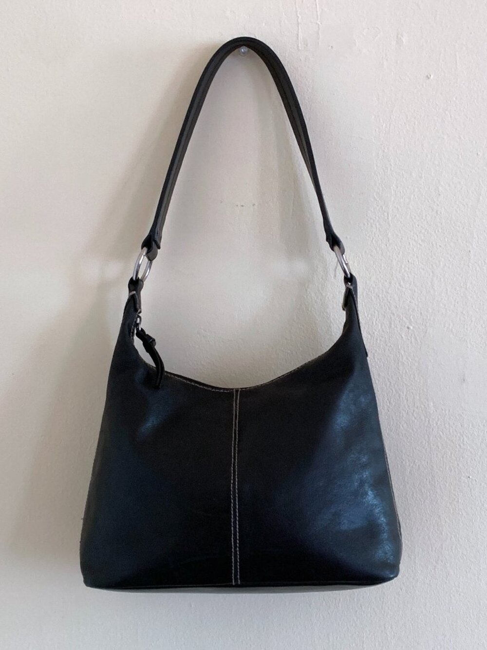 VINTAGE y2k 90s Black Genuine Leather Shoulder Bag Hobo Tote Purse